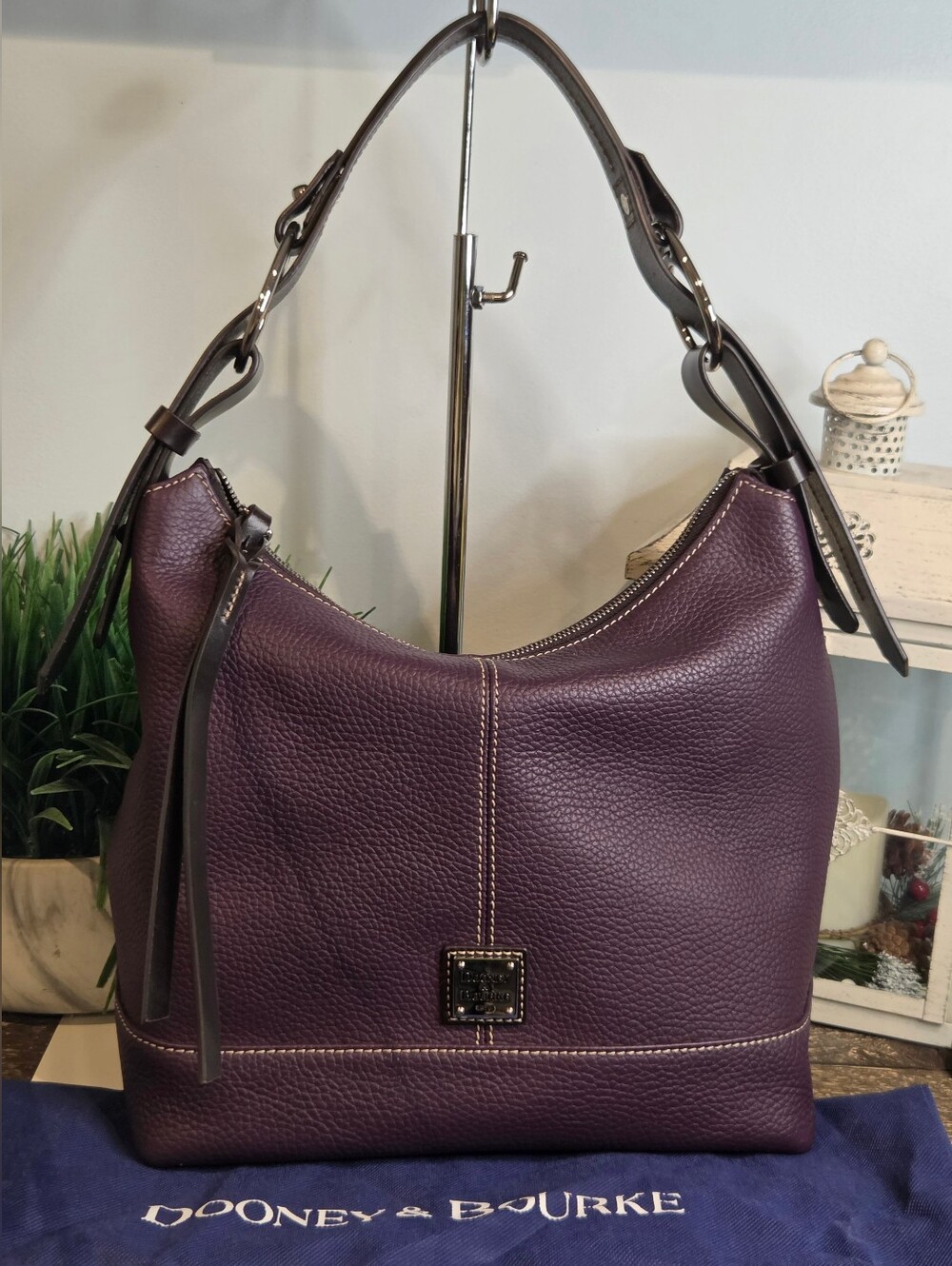 Dooney & Bourke Gracie Pebble Grain Leather Hobo Shoulder Bag - Plum / Purple.